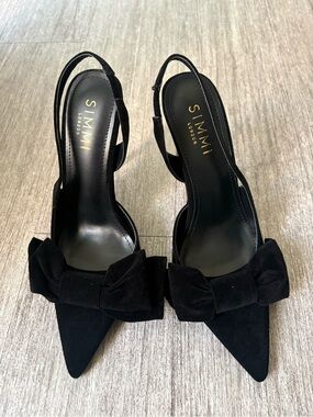 SIMMI London Black Bow Pointed Slingback Heels
